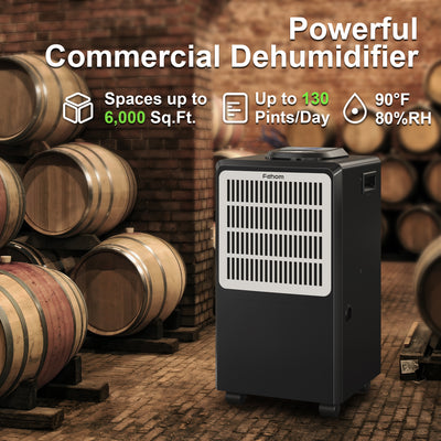 Fehom 130-Pint Dehumidifier with 1.32-Gallon Tank - Ideal for Large Spaces up to 6000 Sq. Ft