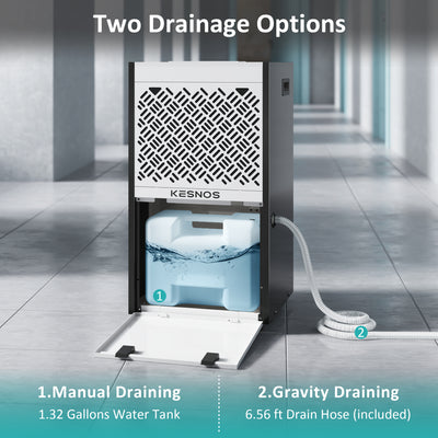 Kesnos 155 Pints Large Dehumidifier - Up to 8000 Sq. Ft, Commercial Use with 6.56ft Drain Hose, 1.32 Gal Water Tank, Washable Filter