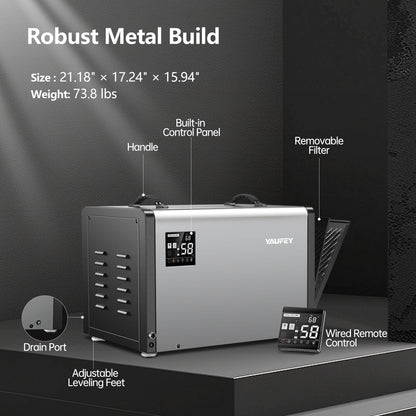 Yaufey 158 Pints Commercial Dehumidifier with Pump for Crawlspace, Basements, and Large Industrial Spaces up to 7500 Sq. Ft - Auto Defrost