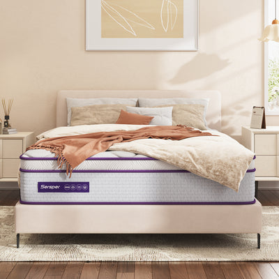 Sersper 8 Inch Memory Foam Hybrid Mattress - Heavier Coils, Ergonomic Design, Medium Firm Feel