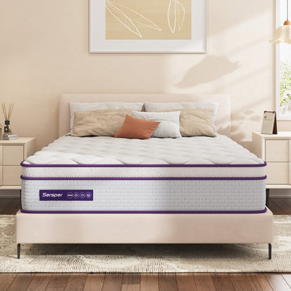 Sersper 8 Inch Memory Foam Hybrid Mattress - Heavier Coils, Ergonomic Design, Medium Firm Feel