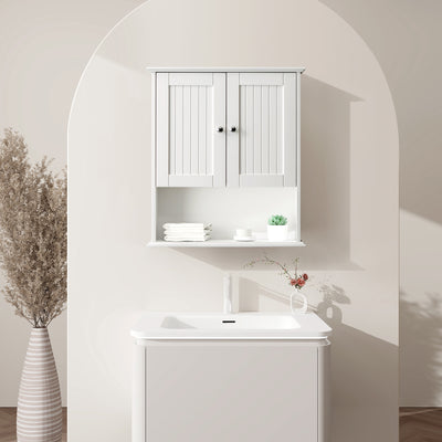 Sersper Wall Mount Bathroom Cabinet with 2 Doors, Open Shelf - Over The Toilet Medicine Storage