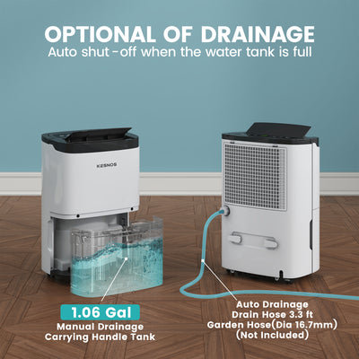 Kesnos 80 Pints Energy Star Dehumidifier - Covers 5,000 Sq. Ft. with Drain Hose, Self-Drying, Handles, Timer, Auto Defrost