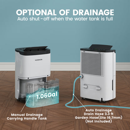 Kesnos 120 Pints Energy Star Dehumidifier - Covers 6,000 Sq. Ft. with Drain Hose, Self-Drying, Handles, Timer, Auto Defrost