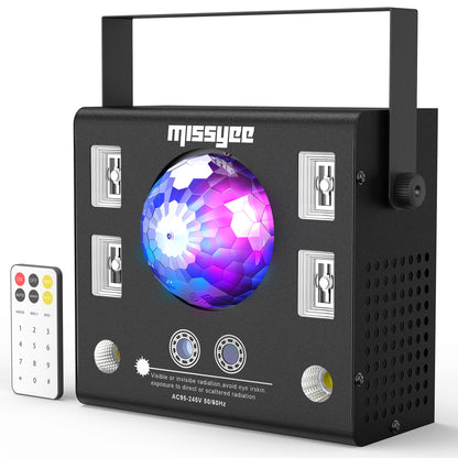 Missyee 4-in-1 DJ Light - Disco Ball, LED Patterns, Strobe, UV, Sound Activated Stage Light