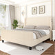 Sersper Queen/King Size Upholstered Wingback Corduroy Bed Frame with USB Ports, No Box Spring, Beige