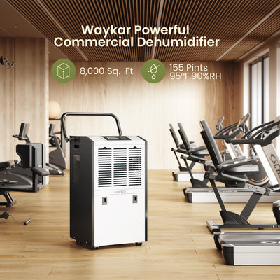 Waykar 155 Pints Commercial Dehumidifier with Drain Hose and Water Tank, for 8000 Sq. Ft Spaces