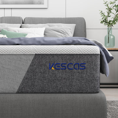 Kescas 12 Inch Hybrid Queen Mattress - Bamboo Charcoal Gel Memory Foam, Moisture-Wicking Cover