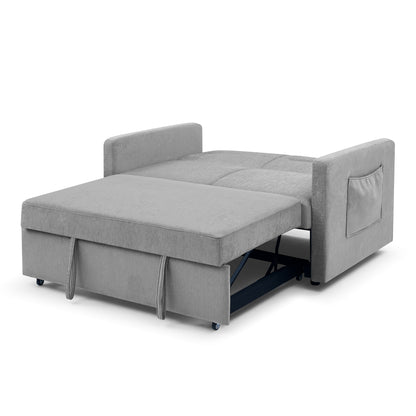 Sersper 54-Inch Convertible Sleeper Sofa Bed - Velour Fabric, Arm Pockets, Adjustable Backrest, Grey