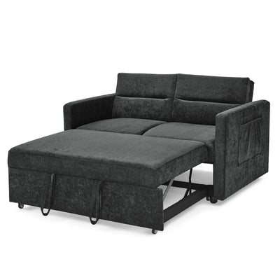 Sersper 54-Inch Velour Sleeper Sofa Bed - Convertible, Arm Pockets, Adjustable Backrest, Black