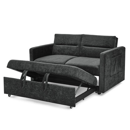 Sersper 54-Inch Velour Sleeper Sofa Bed - Convertible, Arm Pockets, Adjustable Backrest, Black