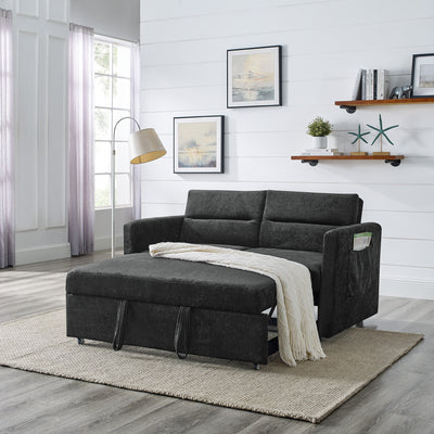 Sersper 54-Inch Velour Sleeper Sofa Bed - Convertible, Arm Pockets, Adjustable Backrest, Black