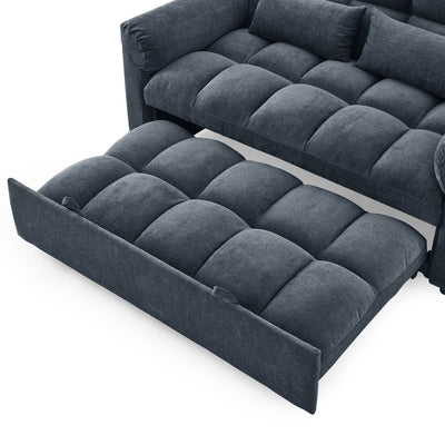 Sersper 3-in-1 Modern Velvet Sleeper Sofa Bed - Convertible Futon, Adjustable Backrest, Side Pockets, Pillows, Black