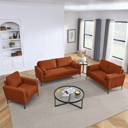 Sersper 3-Piece Sofa Set - Living Room Couch Set with 3-Seater Sofa, Loveseat, Chair, Corduroy Fabric, Orange