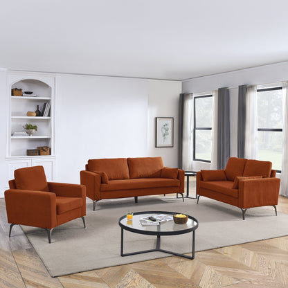 Sersper 3-Piece Sofa Set - Living Room Couch Set with 3-Seater Sofa, Loveseat, Chair, Corduroy Fabric, Orange