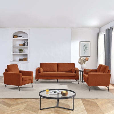 Sersper 3-Piece Sofa Set - Living Room Couch Set with 3-Seater Sofa, Loveseat, Chair, Corduroy Fabric, Orange