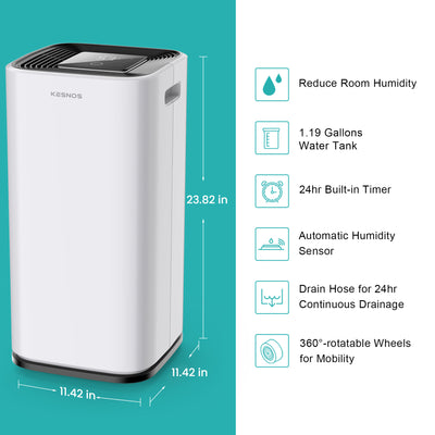 Kesnos 70 Pint 5000 Sq. Ft Large Dehumidifier for Home with Drain Hose and 1.19 Gallon Water Tank