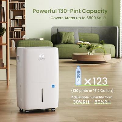 Waykar 130 Pints Energy Star Dehumidifier - Covers 6,500 Sq. Ft, Drain Hose Included, Perfect for Large Spaces