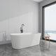 Sersper 63 in. Stone Resin Freestanding Soaking Bathtub - White, Flatbottom, Solid Surface, Oval Shape, with Drain