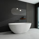 Sersper White Stone Resin Freestanding Oval Soaking Bathtub - Flatbottom, Solid Surface, Brass Drain