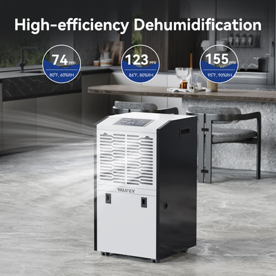 Yaufey 155 Pints 8,000 Sq. Ft High-Capacity Commercial Dehumidifier