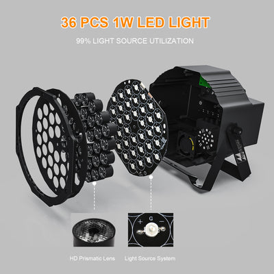 Missyee 36 RGB LED DJ Stage Uplight - DMX, Sound Activated, Remote, 9 Modes