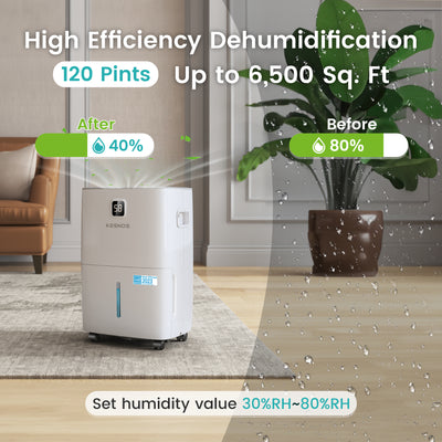 Kesnos 120 Pints Energy Star Dehumidifier with LCD - 6,500 Sq. Ft, Home & Basement, Drain Hose, 1.06 Gal Tank