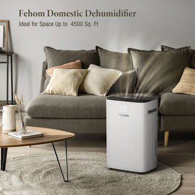 Fehom 50 Pints Dehumidifier for Spaces Up to 4500 Sq. Ft - Basement with Drain Hose, 0.66 Gal Water Tank, Front Humidity Display