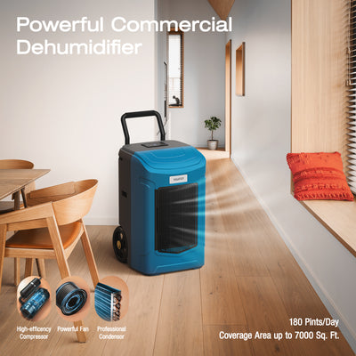 Yaufey 180 Pints Commercial Dehumidifier with Pump and Drain Hose, Intelligent Humidity Control, Large Capacity