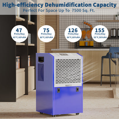 Yaufey 155 Pints Commercial Dehumidifier for Space up to 7,500 Sq. Ft