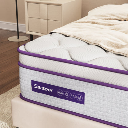 Sersper 8 Inch Memory Foam Hybrid Mattress - Heavier Coils, Ergonomic Design, Medium Firm Feel