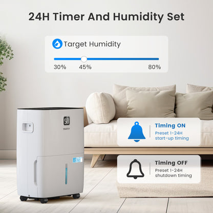 Yaufey 120 Pints Energy Star Dehumidifier - 6,000 Sq. Ft Coverage, Home & Basement, Drain Hose, Timer, Humidity Control