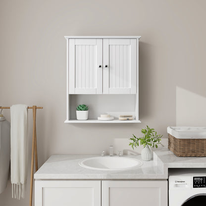 Sersper Wall Mount Bathroom Cabinet with 2 Doors, Open Shelf - Over The Toilet Medicine Storage