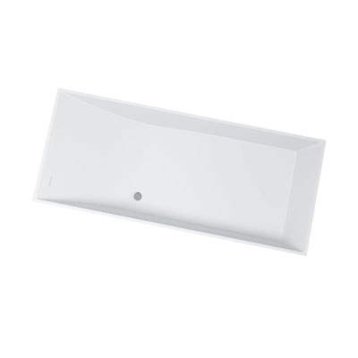 Sersper 67 in. White Stone Resin Square Freestanding Soaking Bathtub - Flatbottom, Solid Surface, with Drain