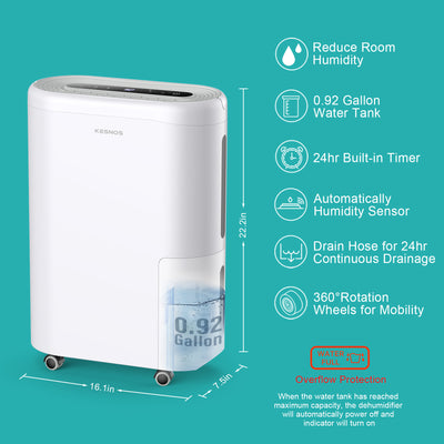 Kesnos 50 Pints 4500 Sq. Ft Large Dehumidifier for Home and Basement - 6.56ft Drain Hose, 0.92 Gal Water Tank, 24Hr Timer, Auto Defrost