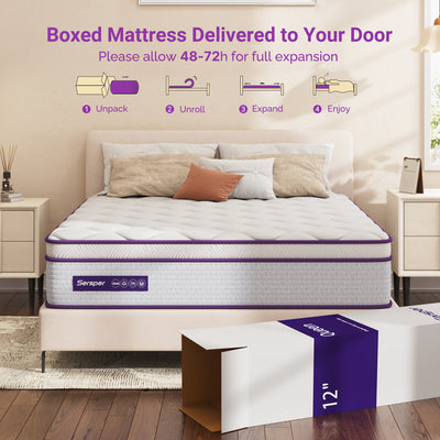 Sersper 8 Inch Memory Foam Hybrid Mattress - Heavier Coils, Ergonomic Design, Medium Firm Feel