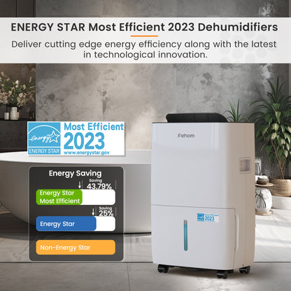 Fehom 120 Pints Energy Star Dehumidifier - 6,000 Sq. Ft Home & Basement, Drain Hose, 1.06 Gal Tank, Smart Home Dehumidifiers