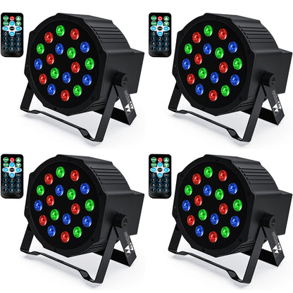 18 RGB LED DJ Stage Uplight - DMX Control, Sound Activated, Remote, 7 Modes - Ideal for Various Events