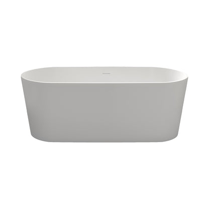 Sersper 63 in. Stone Resin Freestanding Soaking Bathtub - White, Flatbottom, Solid Surface, Oval Shape, with Drain