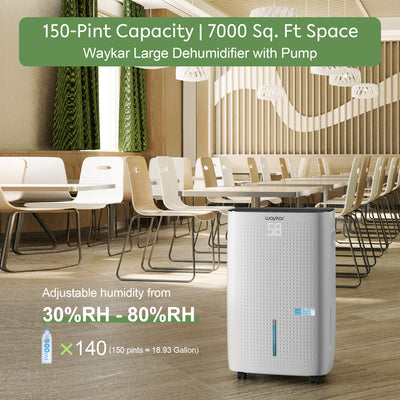 Waykar 150 Pints Dehumidifier ENERGY STAR Most Efficient Covers 7,000 Sq. Ft Includes Drain Hose