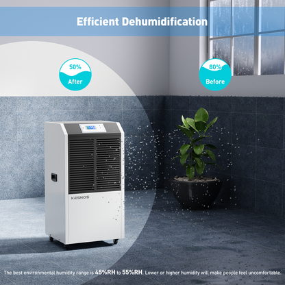 Kesnos 232 Pint Large Commercial Dehumidifier - 3.3ft Drain Hose, Washable Filter, 24 Hr Timer - Up to 8000 Sq. Ft