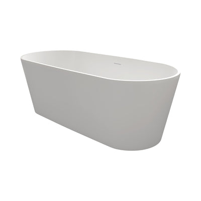 Sersper 63 in. Stone Resin Freestanding Soaking Bathtub - White, Flatbottom, Solid Surface, Oval Shape, with Drain