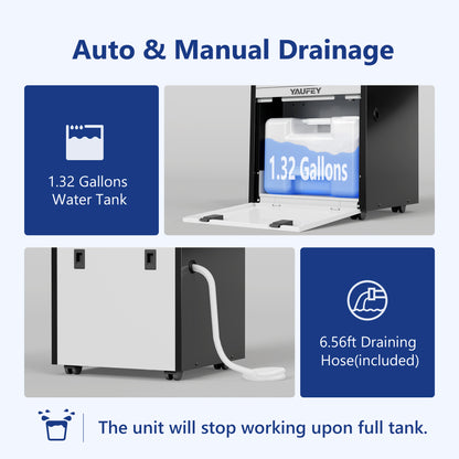 Yaufey 155 Pints 8,000 Sq. Ft High-Capacity Commercial Dehumidifier