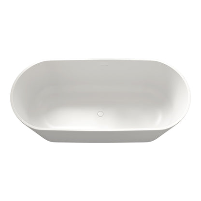 Sersper 63 in. Stone Resin Freestanding Soaking Bathtub - White, Flatbottom, Solid Surface, Oval Shape, with Drain