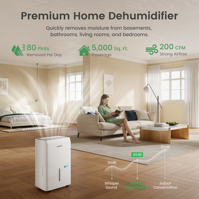 Waykar 80 Pint Energy Star Most Efficient Dehumidifier for Home, Basement, Large Rooms up to 5,000 Sq. Ft.