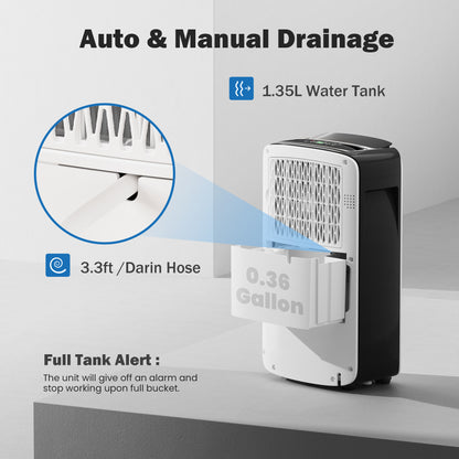 Yaufey 2500 Sq. Ft Home Dehumidifier - Auto/Manual Drainage, 0.48 Gallon Water Tank, Low Noise, 24 Hr Timer