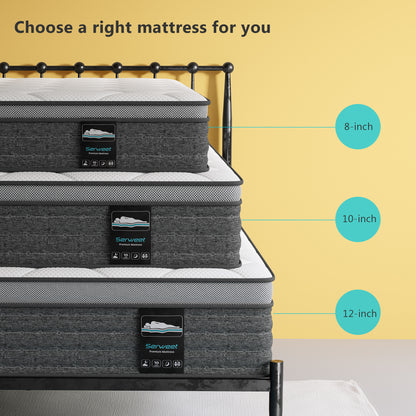 Serweet 10 Inch Memory Foam Hybrid Twin Mattress - Heavier Coils, Durable Support, Motion Isolation, Medium Firm