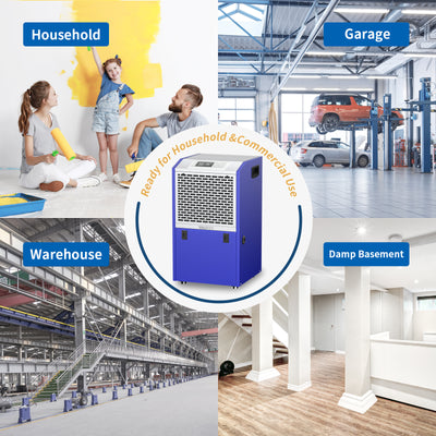 Yaufey 155 Pints Commercial Dehumidifier for Space up to 7,500 Sq. Ft