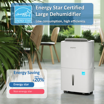 Waykar 150 Pints Energy Star Dehumidifier - Up to 7,000 Sq. Ft - Drain Hose, Auto Defrost, Self-Drying