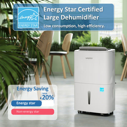 Waykar 150 Pints Energy Star Dehumidifier - Up to 7,000 Sq. Ft - Drain Hose, Auto Defrost, Self-Drying